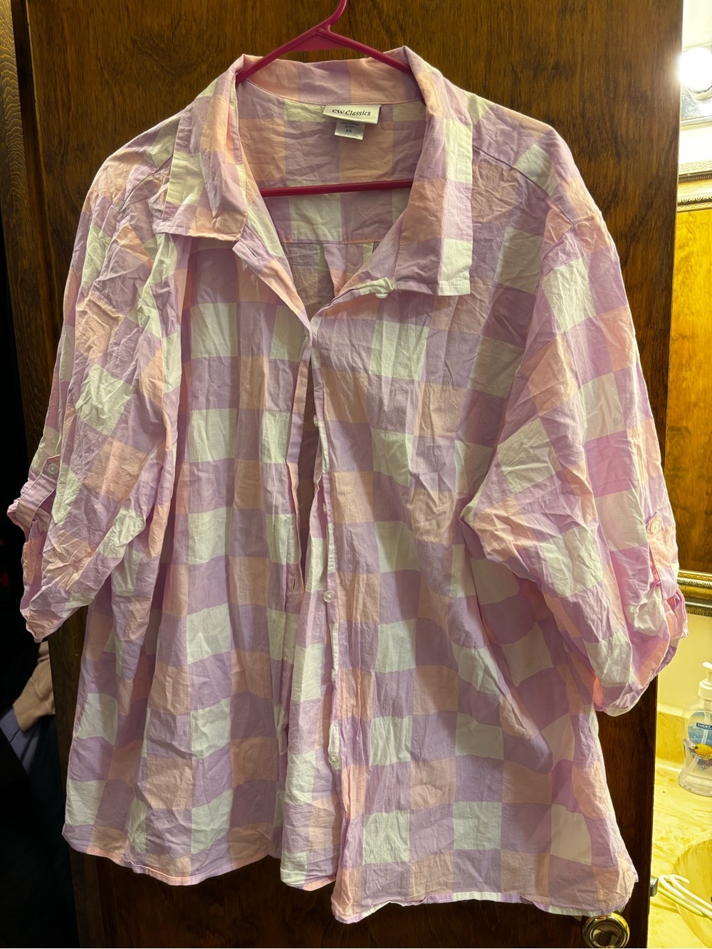 Casual Pink Check Button-Up Top by Allie Classics
